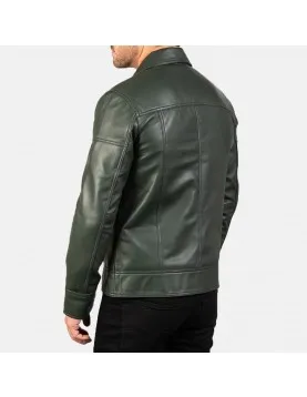 Lavendard Green Leather Biker Jacket