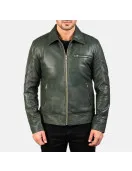 Lavendard Green Leather Biker Jacket