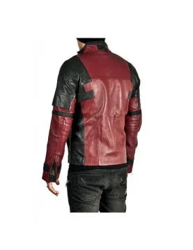 Deadpool Maroon &amp; Black Genuine Leather Jacket