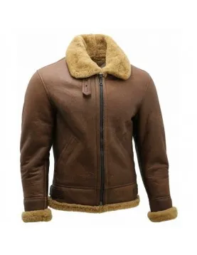 Men B3 Bomber Sheepskin Aviator Leather Jacket