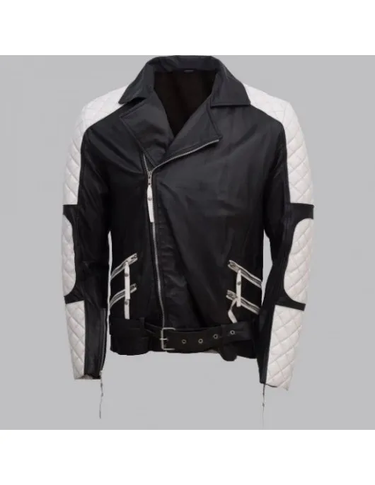 Men Black and White Leather Jacket Men Black and White Leather Jacket