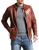 Men Vintage Style Biker Distressed Brown Jacket Men Vintage Style Biker Distressed Brown Jacket