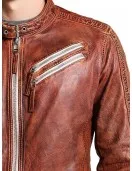 Men Vintage Style Biker Distressed Brown Jacket Men Vintage Style Biker Distressed Brown Jacket