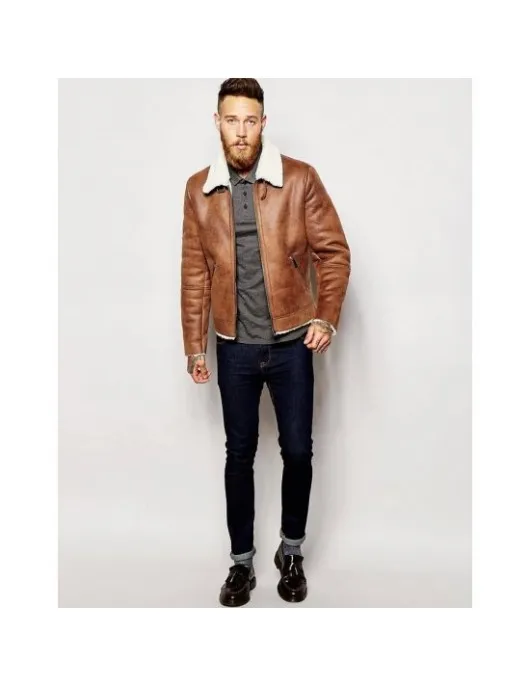 Men's Aviator Brown Leather Faux Shearling Jacket Men's Aviator Brown Leather Faux Shearling Jacket