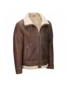Men's Aviator Faux Shearling Brown Leather Jacket