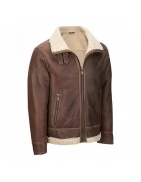 Men's Aviator Faux Shearling Brown Leather Jacket