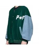 Men's Places Plus Faces Varsity Blue and Green Jacket Men's Places Plus Faces Varsity Blue and Green Jacket