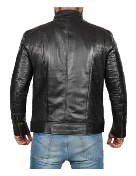 Mens Black Cafe Racer Biker Leather Jacket