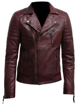Mens Burgundy Color Biker Style Leather Jacket