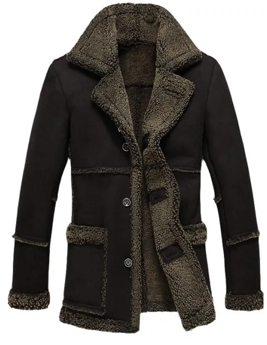 Mens Fur Black Reacher Style Coat