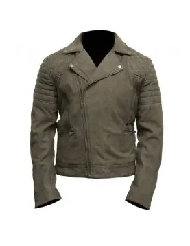 Mens Olive Gray Suede Leather Jacket