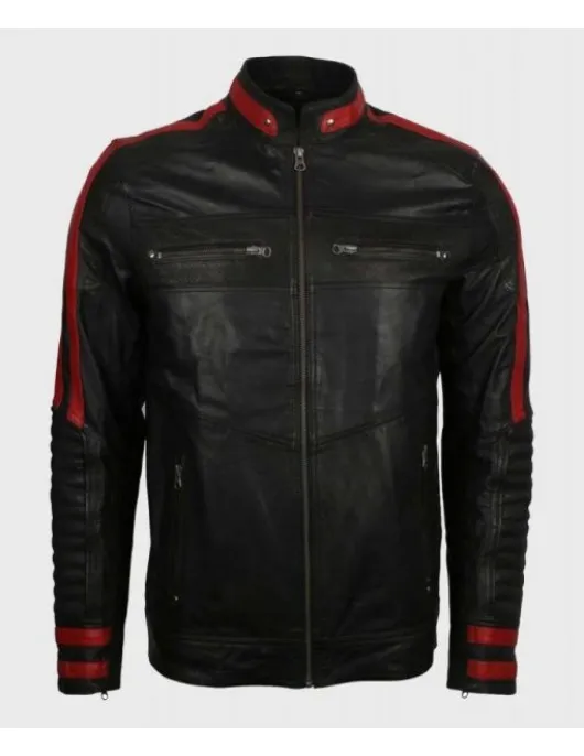 Mens Cafe Racer Red & Black Leather Jacket
