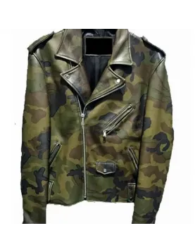 Men’s Biker Classic Military Camouflage Leather Jacket