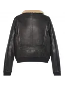 Men’s Black Sheepskin Leather Aviator Jacket with Removable Fur Collar