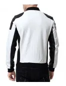 Men’s Black and White Leather Biker Bomber Jacket