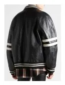 Men’s Homme Striped Black Leather Bomber Jacket Men’s Homme Striped Black Leather Bomber Jacket
