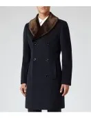Men’s Reiss Brody Navy Blue Coat with Shawl Collar Men’s Reiss Brody Navy Blue Coat with Shawl Collar