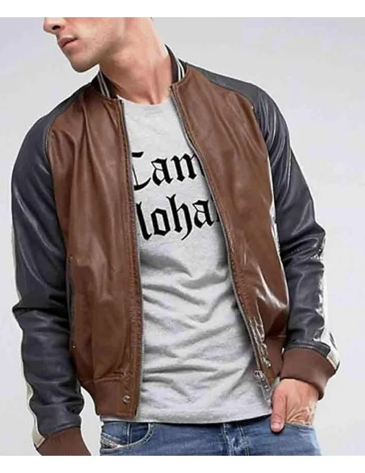 Men’s Truly Striped Bomber Real Leather Jacket