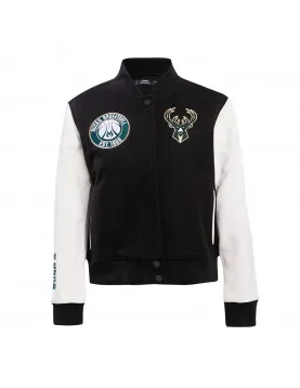 Milwaukee Bucks Classic Black And White Wool Varsity Jacket