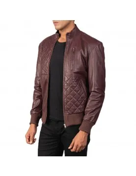 Abstract Maroon Leather Jacket