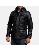 Moulder Hooded Black Leather Jacket