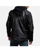 Moulder Hooded Black Leather Jacket
