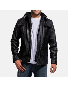 Moulder Hooded Black Leather Jacket