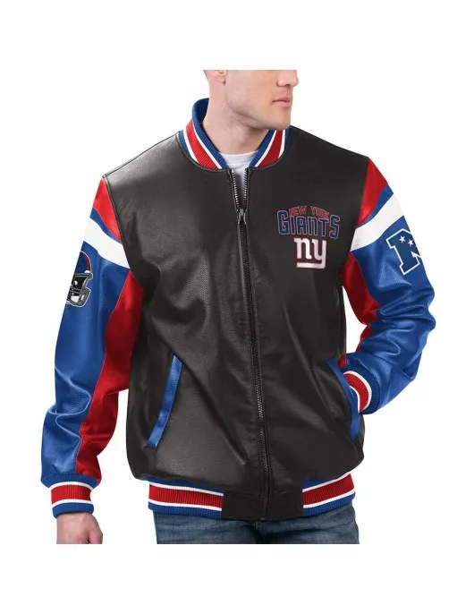 NY Giants Black Varsity Full-Zip Leather Jacket NY Giants Black Varsity Full-Zip Leather Jacket
