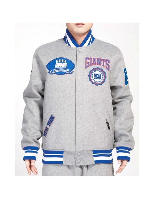 NY Giants Crest Emblem Gray Varsity Wool Jacket NY Giants Crest Emblem Gray Varsity Wool Jacket