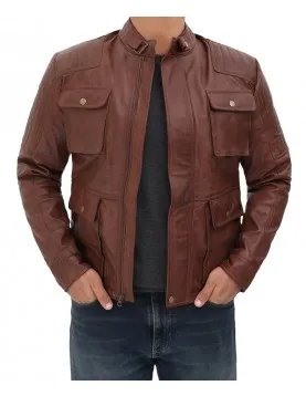 Navan Mens Brown Four Pocket Vintage Leather Jacket