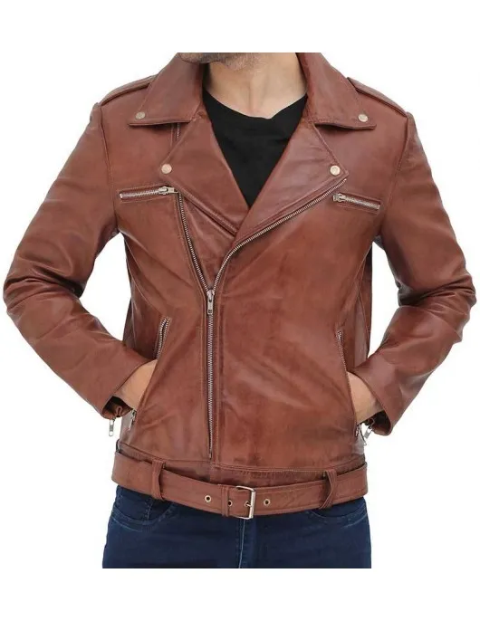 Negan Mens Brown Leather Motorcycle Jacket Negan Mens Brown Leather Motorcycle Jacket