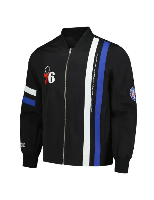Philadelphia 76ers Black Stitch Applique Bomber Jacket