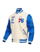 Philadelphia 76ers Retro Classic Off White Wool Varsity Jacket