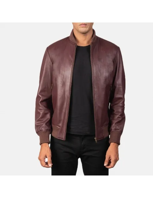 Shane Maroon Leather Bomber Jacket