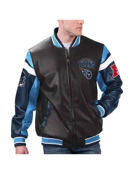 Tennessee Titans Black Varsity Full-Zip Leather Jacket