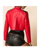 Thandi Cropped Racer Red Leather Jacket