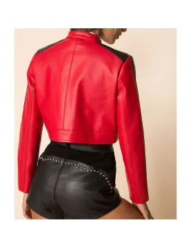 Thandi Cropped Racer Red Leather Jacket