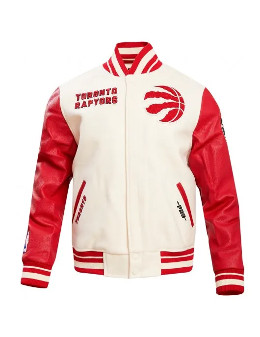 Toronto Raptors Retro Classic Off White Wool Varsity Jacket Toronto Raptors Retro Classic Off White Wool Varsity Jacket
