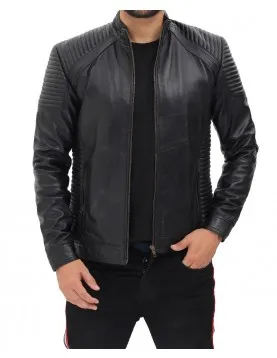 Trento Mens Black Fitted Quilted Leather Jacket