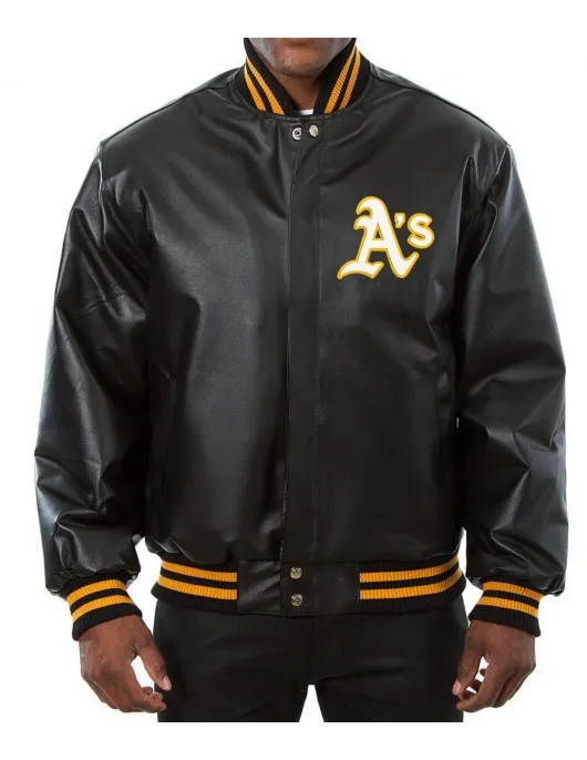 Varsity Oakland Athletics Black Leather Jacket Varsity Oakland Athletics Black Leather Jacket