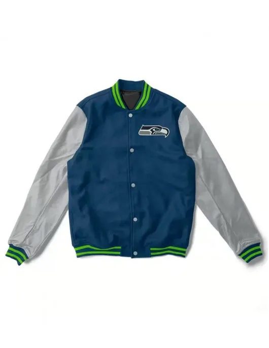 Varsity Seattle Seahawks Gray and Navy Blue Jacket
