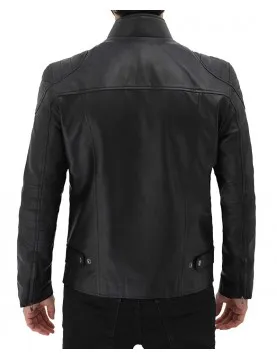 Vermont Black Leather Cafe Racer Motorcycle Jacket