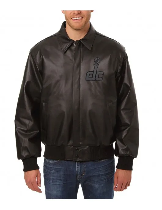 Washington Wizards Bomber Black Leather Jacket Washington Wizards Bomber Black Leather Jacket