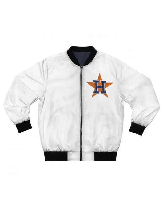 White Houston Astros Bomber Full-Zip Satin Jacket White Houston Astros Bomber Full-Zip Satin Jacket