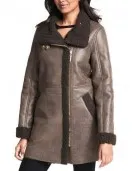 Women Asymmetrical Zip Shearling Leather Coat Women Asymmetrical Zip Shearling Leather Coat