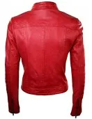 Womens Leather Biker Jacket Red Tan Stand Collar Womens Leather Biker Jacket Red Tan Stand Collar