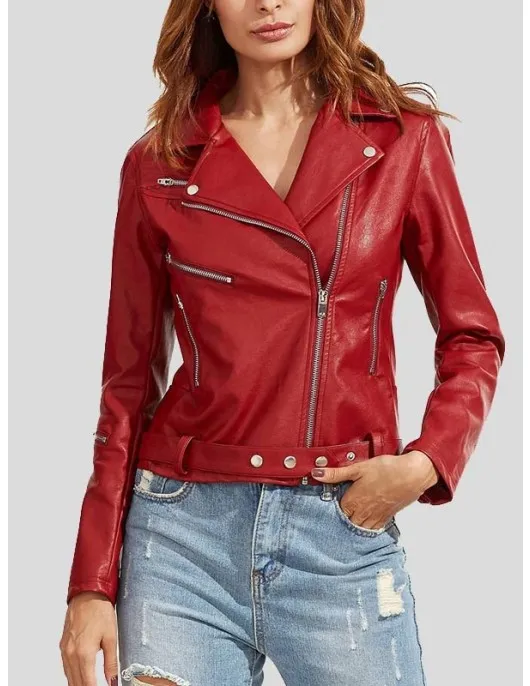 Womens Wear Red Leather Biker Jacket Womens Wear Red Leather Biker Jacket