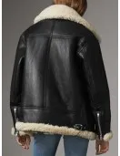 Women’s Aviator Ivory Shearling Black Leather Jacket Women’s Aviator Ivory Shearling Black Leather Jacket