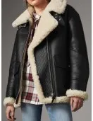 Women’s Aviator Ivory Shearling Black Leather Jacket Women’s Aviator Ivory Shearling Black Leather Jacket
