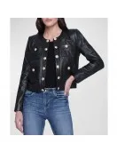 Women’s Jayde Collarless Black Leather Jacket